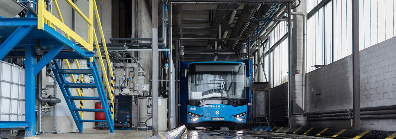 Cleaning the wash water of a public transport vehicle (bus)